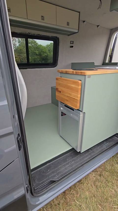 exterior medium van fold table fridge