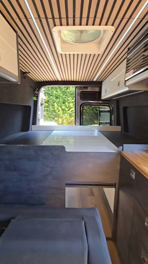 slat ceiling bed sunlit